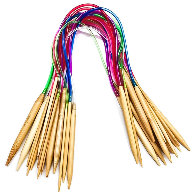 🎍 Set de 18 Aiguilles Circulaires en Bambou – 40 à 120 cm 💛