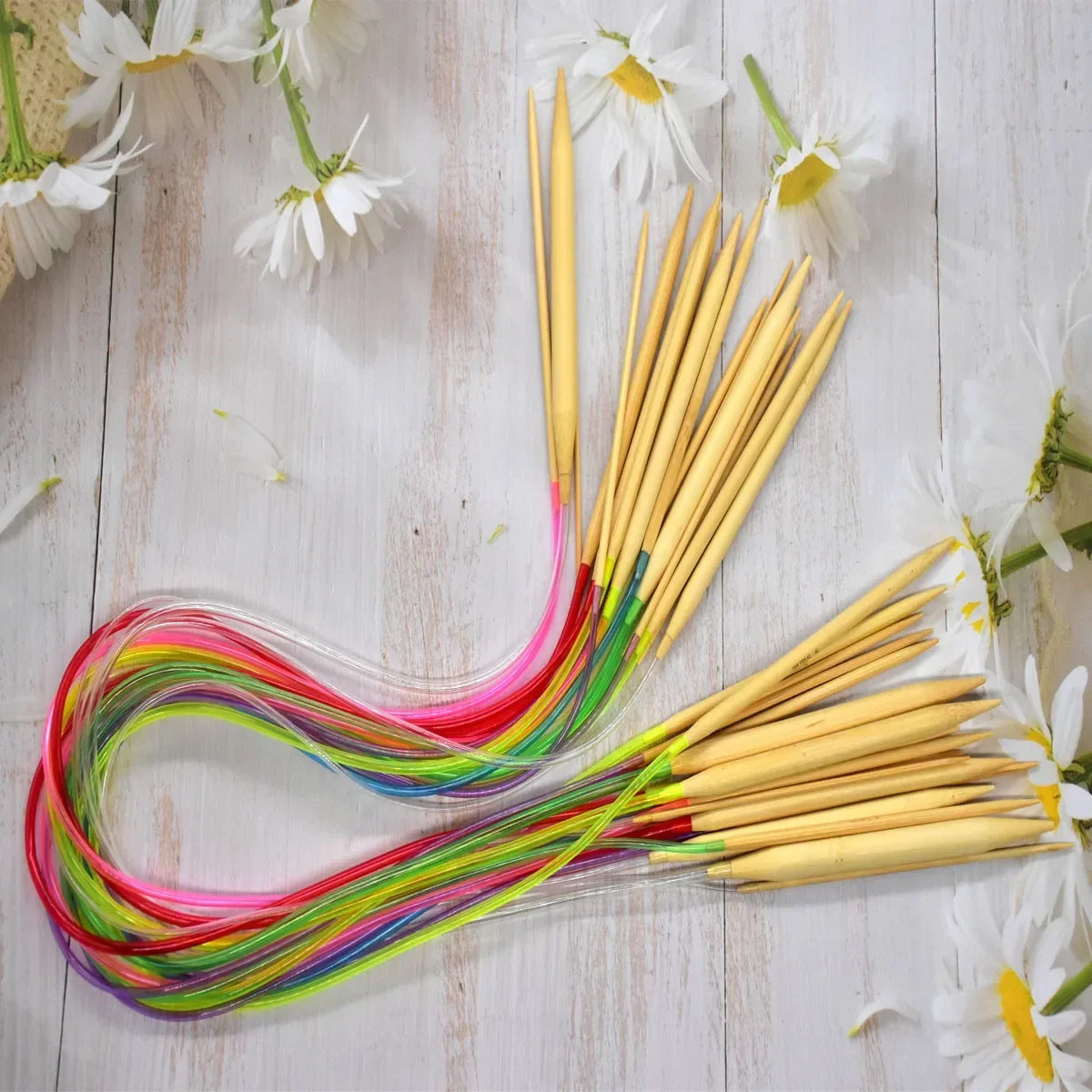 🎍 Set de 18 Aiguilles Circulaires en Bambou – 40 à 120 cm 💛