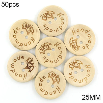 🪵 Lot de 50 Boutons Bois "Handmade With Love"