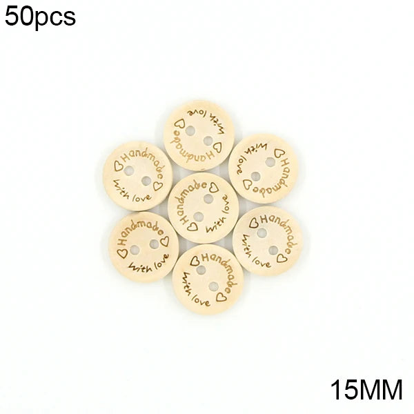 🪵 Lot de 50 Boutons Bois "Handmade With Love"