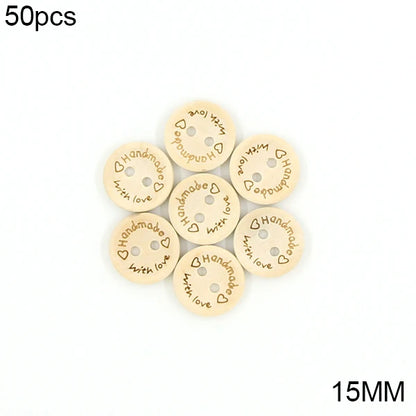 🪵 Lot de 50 Boutons Bois "Handmade With Love"