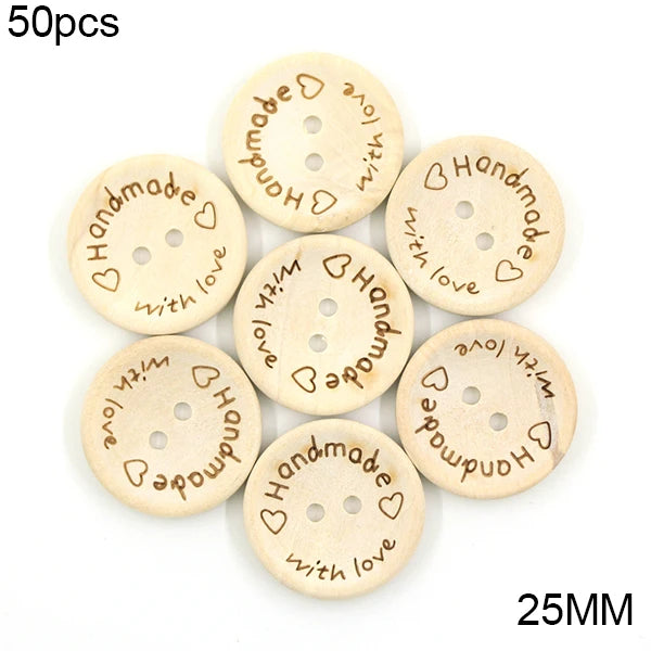 🪵 Lot de 50 Boutons Bois "Handmade With Love"