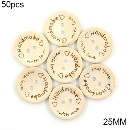 🪵 Lot de 50 Boutons Bois "Handmade With Love"