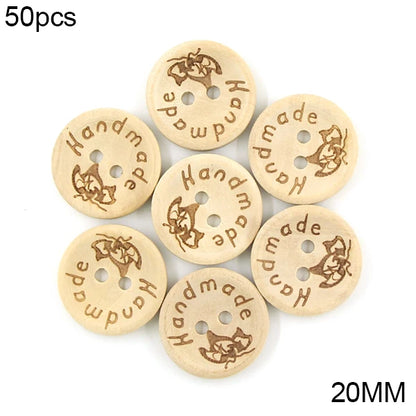 🪵 Lot de 50 Boutons Bois "Handmade With Love"
