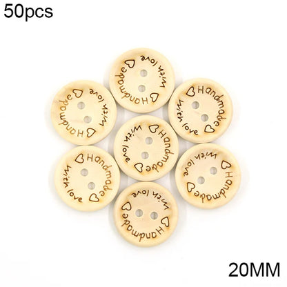 🪵 Lot de 50 Boutons Bois "Handmade With Love"