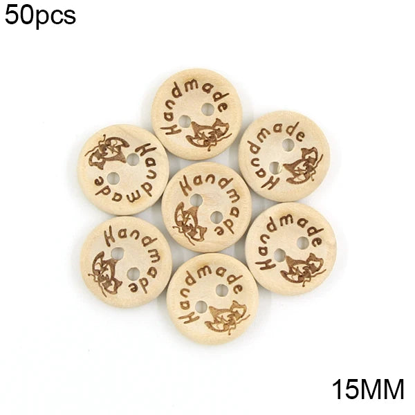 🪵 Lot de 50 Boutons Bois "Handmade With Love"