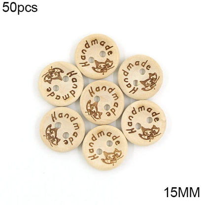 🪵 Lot de 50 Boutons Bois "Handmade With Love"