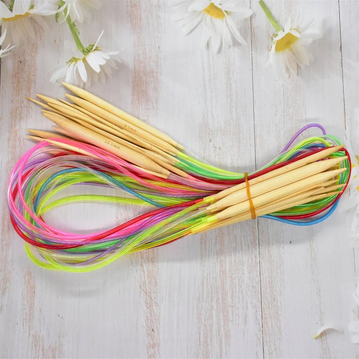 🎍 Set de 18 Aiguilles Circulaires en Bambou – 40 à 120 cm 💛