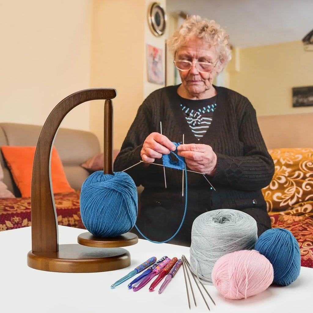 🧶 Support de pelote rotatif magnétique en bois