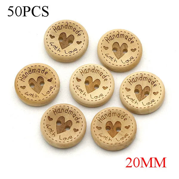 🪵 Lot de 50 Boutons Bois "Handmade With Love"