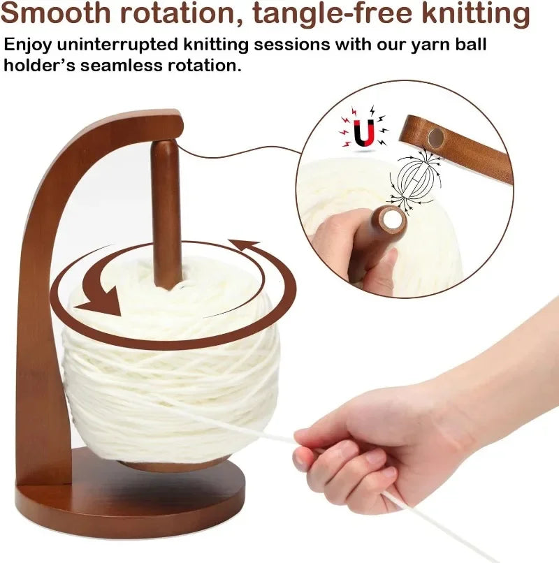 🧶 Support de pelote rotatif magnétique en bois