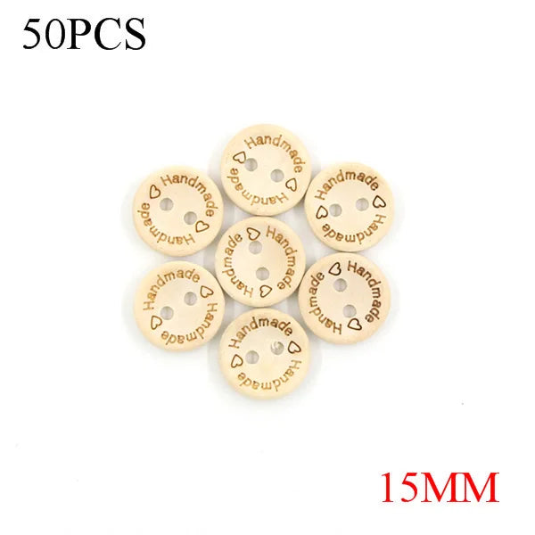 🪵 Lot de 50 Boutons Bois "Handmade With Love"