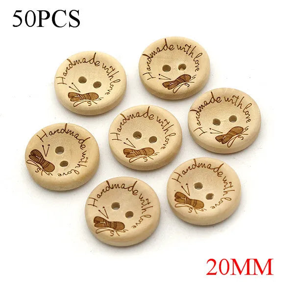 🪵 Lot de 50 Boutons Bois "Handmade With Love"
