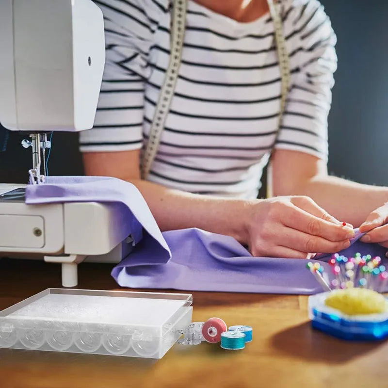 🧵 25 Bobines Vides Transparentes + Boîte de Rangement 💡🎁