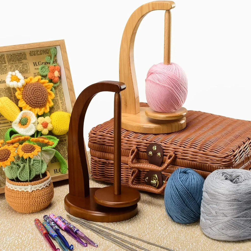 🧶 Support de pelote rotatif magnétique en bois