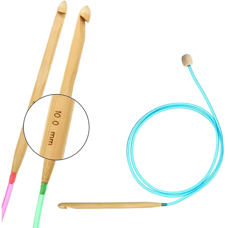 🌿 Set de 12 Crochets Tunisien avec Câble