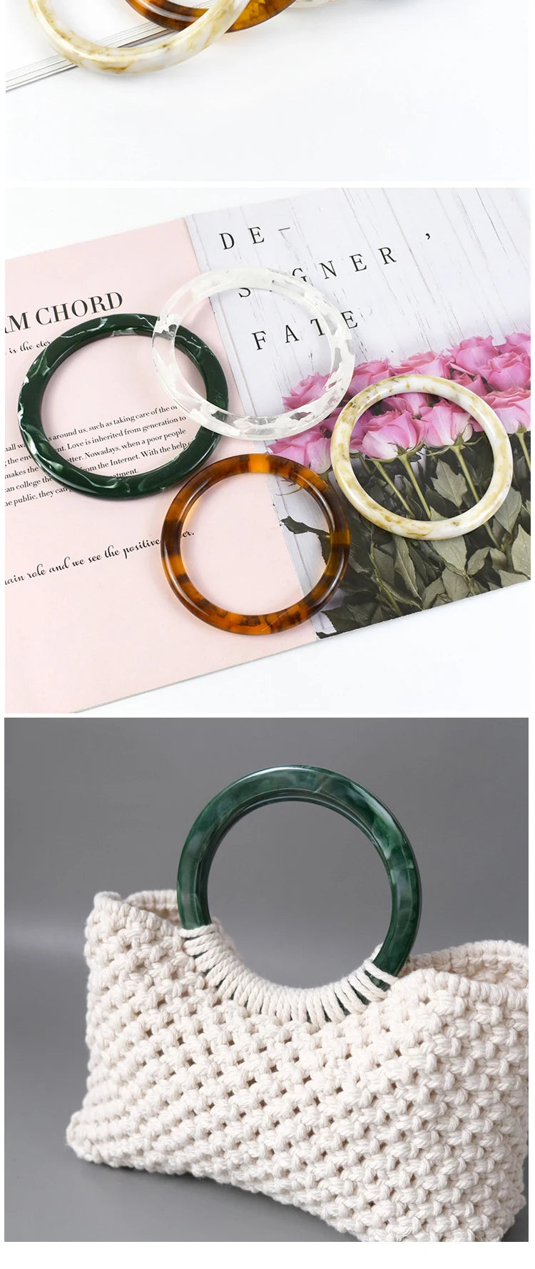 👜 2 Pcs (1 Paire) Poignées Rondes en résine Ambre – 10 cm ✨