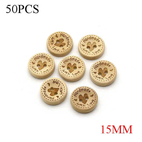 🪵 Lot de 50 Boutons Bois "Handmade With Love"