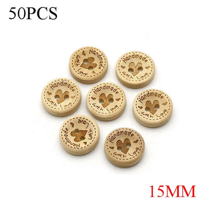 🪵 Lot de 50 Boutons Bois "Handmade With Love"