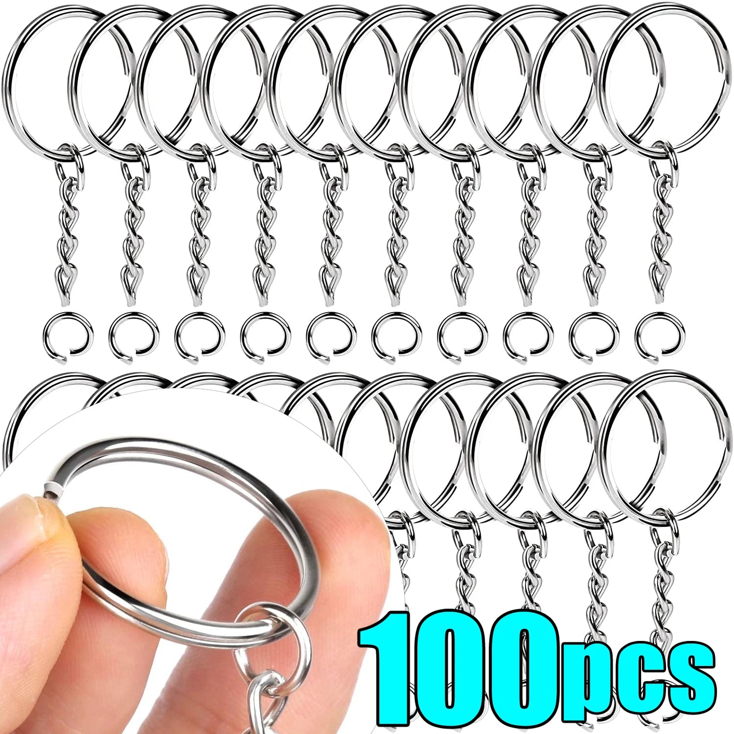 🔑 20 à 100pcs Anneaux Porte-Clés Métal