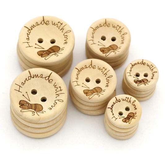 🪵 Lot de 50 Boutons Bois "Handmade With Love"