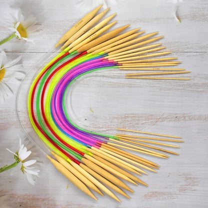 🎍 Set de 18 Aiguilles Circulaires en Bambou – 40 à 120 cm 💛