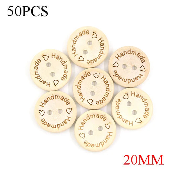 🪵 Lot de 50 Boutons Bois "Handmade With Love"
