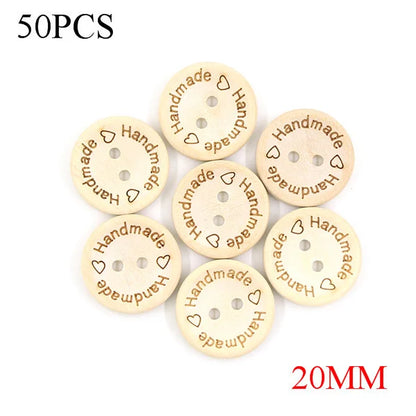 🪵 Lot de 50 Boutons Bois "Handmade With Love"
