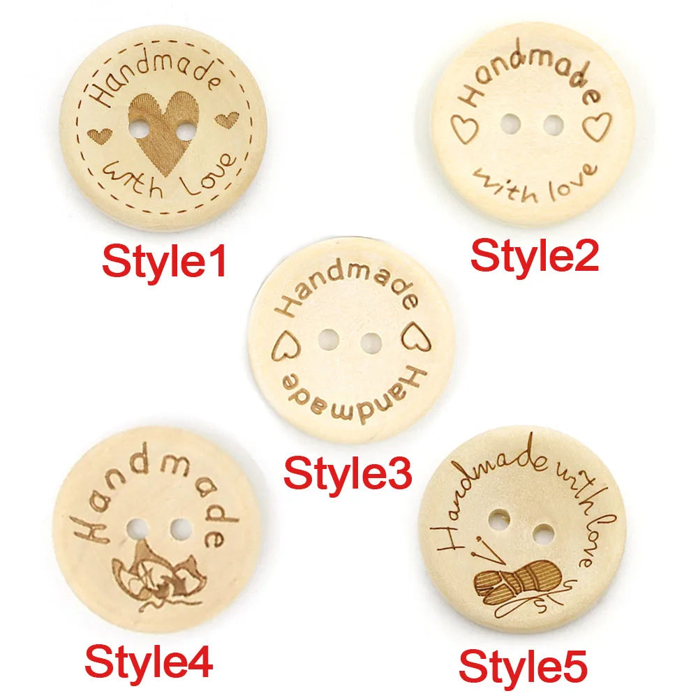 🪵 Lot de 50 Boutons Bois "Handmade With Love"