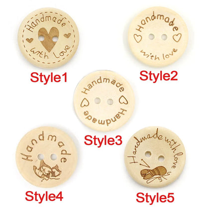 🪵 Lot de 50 Boutons Bois "Handmade With Love"