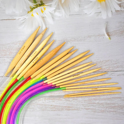 🎍 Set de 18 Aiguilles Circulaires en Bambou – 40 à 120 cm 💛