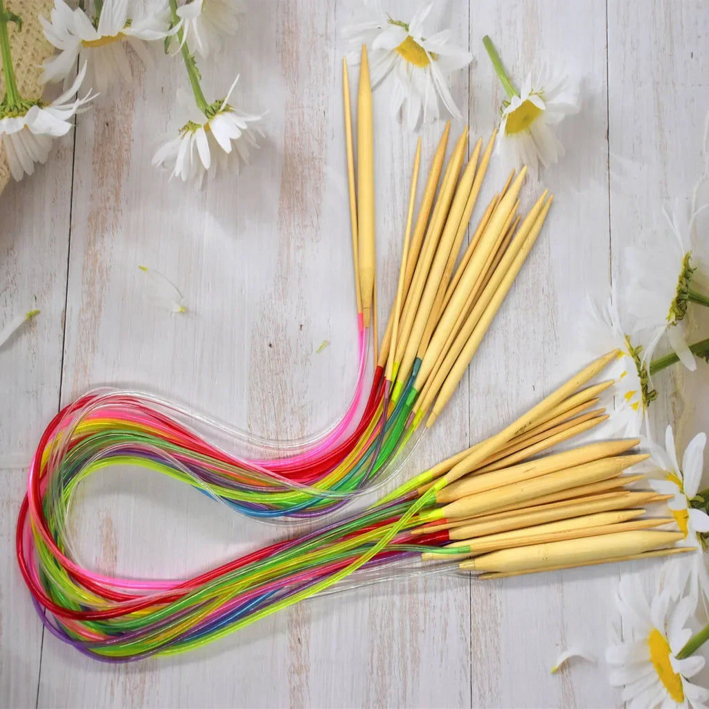 🎍 Set de 18 Aiguilles Circulaires en Bambou – 40 à 120 cm 💛