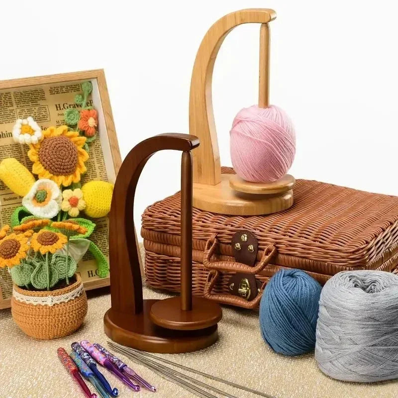 🧶 Support de pelote rotatif magnétique en bois