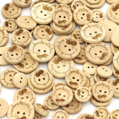 🪵 Lot de 50 Boutons Bois "Handmade With Love"