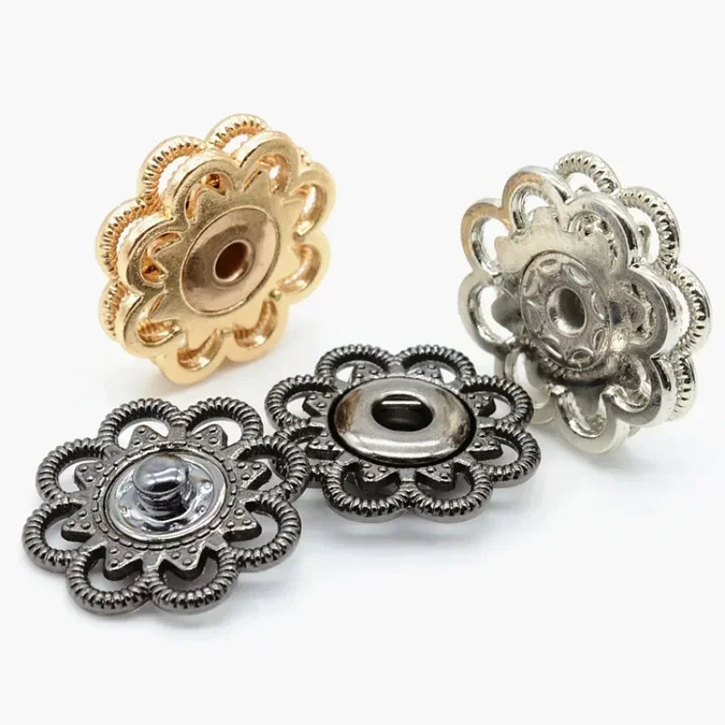 🌺 Boutons Pression Fleur Vintage